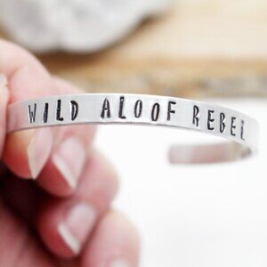 Wild Aloof Rebel - Hand Stamped Anodized Aluminum Bangle - Adjustable